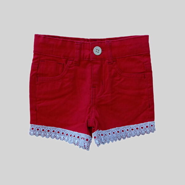 Girls Red Short With White Lace at Bottom Front | KooKoo Kids